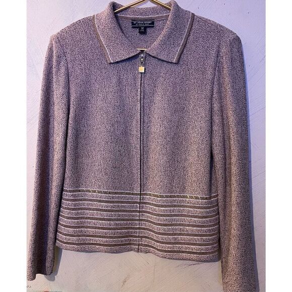 St.John Sport by Marie Gray Gold Inlay Bling Gold Hardware Dog Show zip Cardigan - Picture 2 of 15